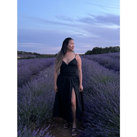 SAU LEE Black 100% Cotton Hourglass Smock Waist Brielle Midi Dress Size US 4 - Picture 14 of 15